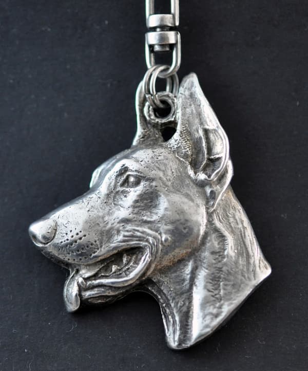 Doberman, Dobermann I - silverpläterad nyckelring med hund, handväska dekoration, ryggsäckshänge från Art-Dog