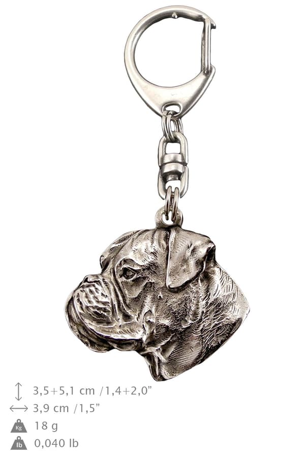 Boxer, Boxer III - silverpläterad nyckelring med hund, handväska dekoration, ryggsäckshänge från Art-Dog