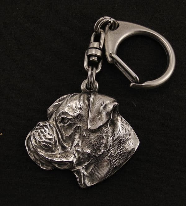 Boxer, Boxer III - silverpläterad nyckelring med hund, handväska dekoration, ryggsäckshänge från Art-Dog