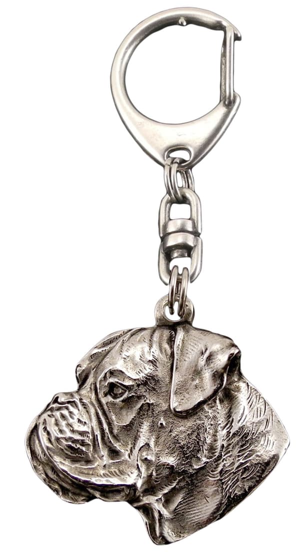 Boxer, Boxer III - silverpläterad nyckelring med hund, handväska dekoration, ryggsäckshänge från Art-Dog