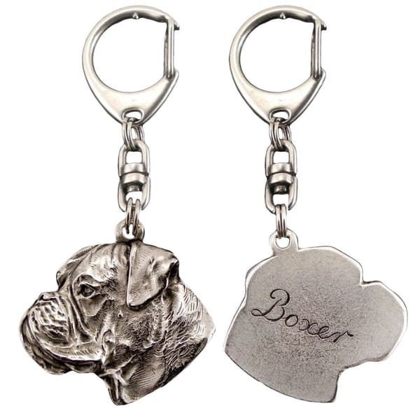 Boxer, Boxer III - silverpläterad nyckelring med hund, handväska dekoration, ryggsäckshänge från Art-Dog