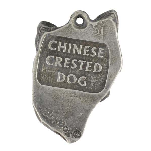 Chinese Crested Dog - silverpläterad nyckelring med hund, handväska dekoration, ryggsäckshänge från Art-Dog