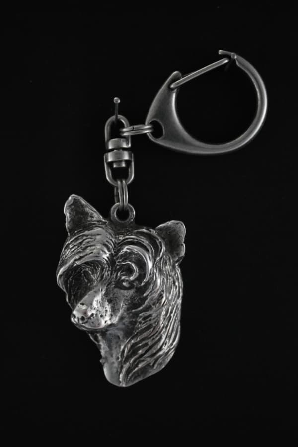 Chinese Crested Dog - silverpläterad nyckelring med hund, handväska dekoration, ryggsäckshänge från Art-Dog