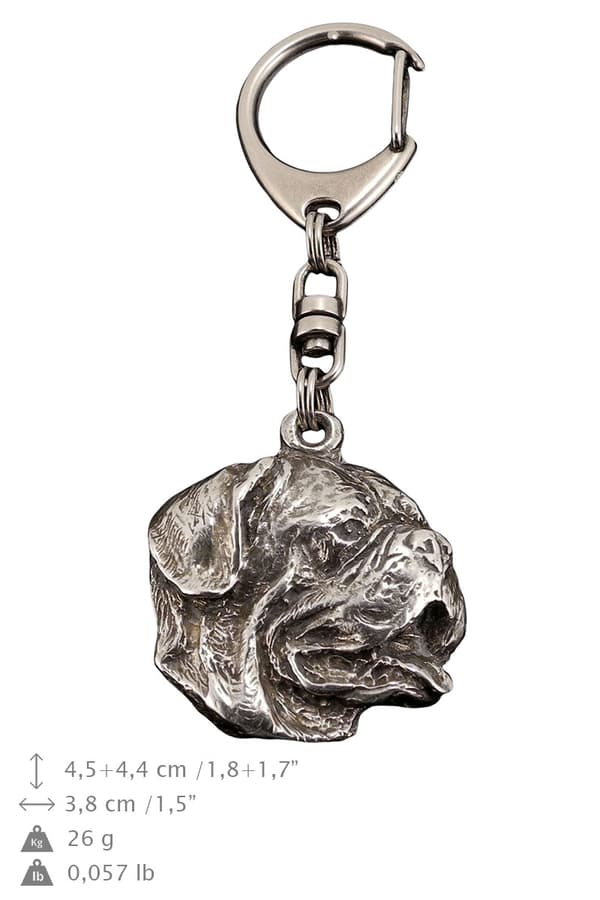 Bordeaux Dog, Dogue de Bordeaux, Ranskan mastiffi I - hopeoitu avaimenperä koiralla, käsilaukun koristelu, reppuriipus Art-Dog