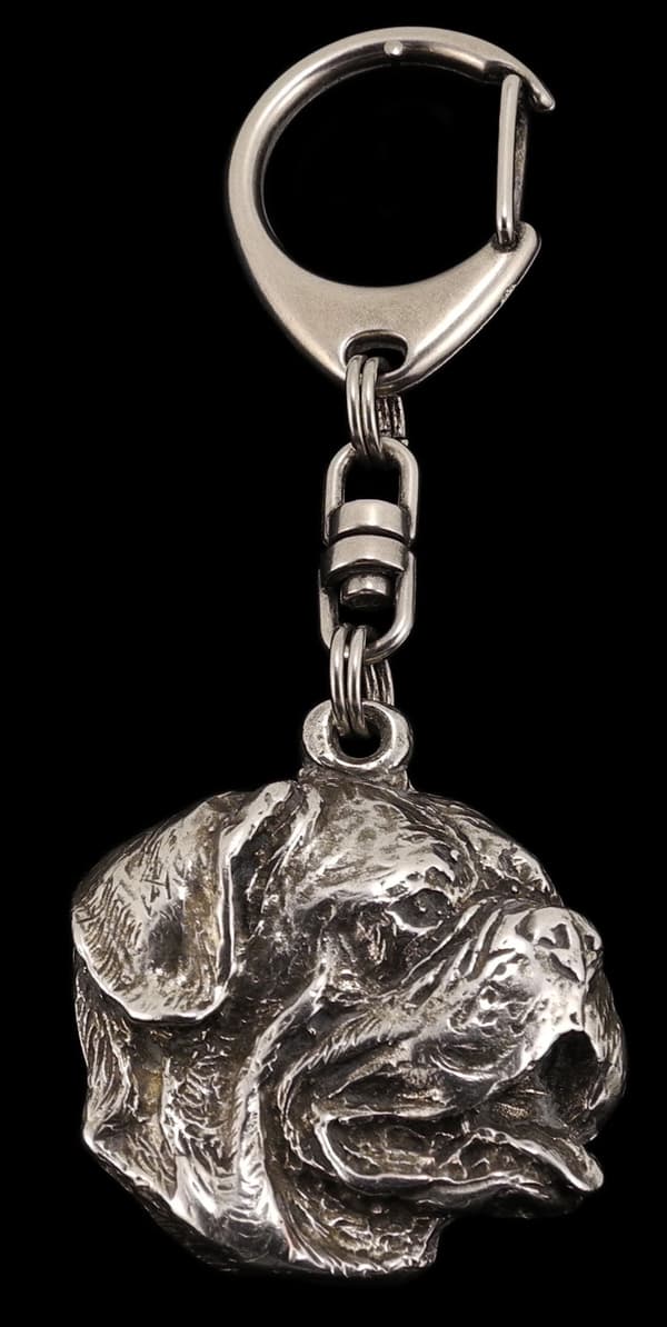 Bordeaux Dog, Dogue de Bordeaux, Ranskan mastiffi I - hopeoitu avaimenperä koiralla, käsilaukun koristelu, reppuriipus Art-Dog
