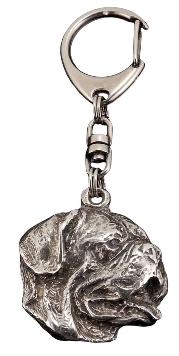 Bordeaux Dog, Dogue de Bordeaux, Ranskan mastiffi I - hopeoitu avaimenperä koiralla, käsilaukun koristelu, reppuriipus Art-Dog