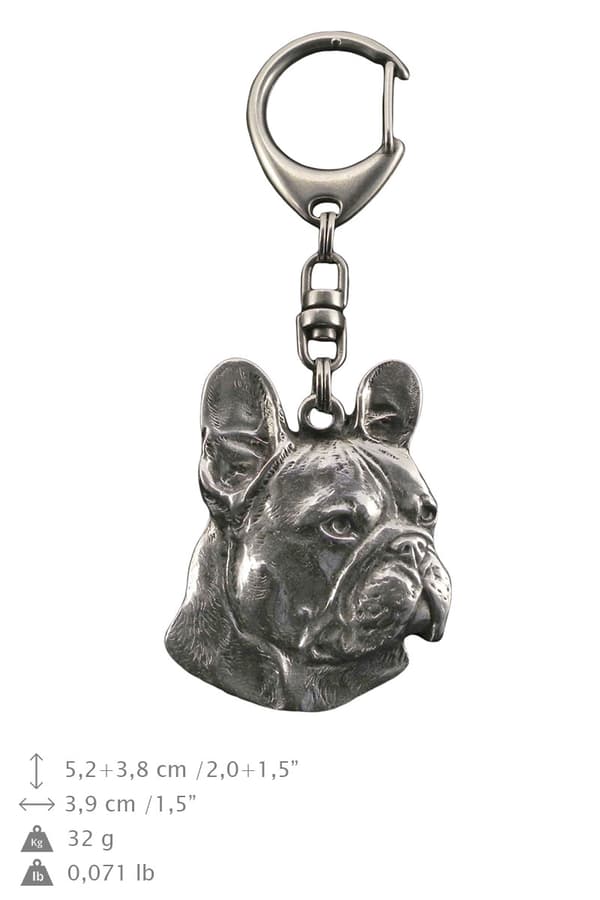 Fransk bulldog I - silverpläterad nyckelring med hund, handväska dekoration, ryggsäckshänge från Art-Dog