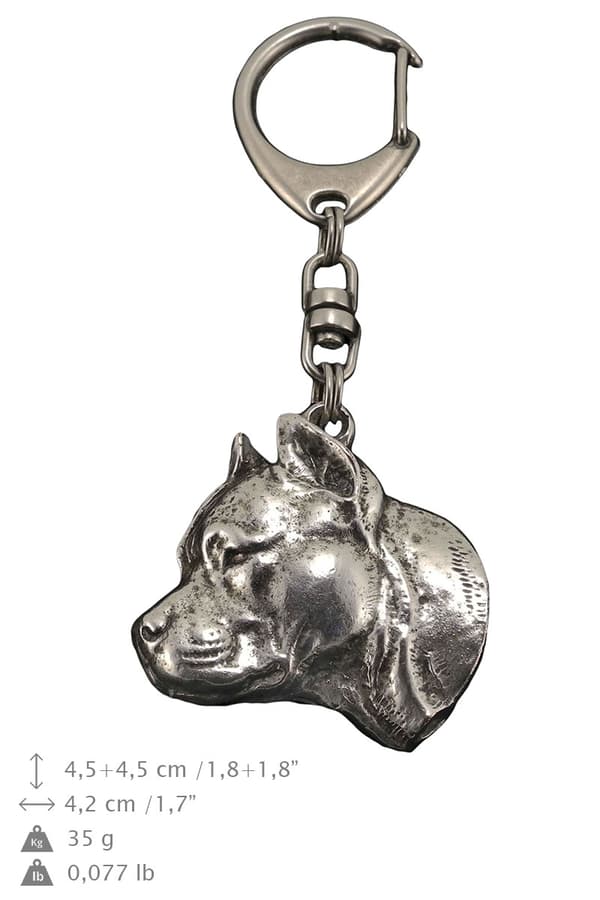 American Staffordshire terrier, Amstaff, Amstaf II - silverpläterad nyckelring med hund, handväska dekoration, ryggsäckshänge från Art-Dog
