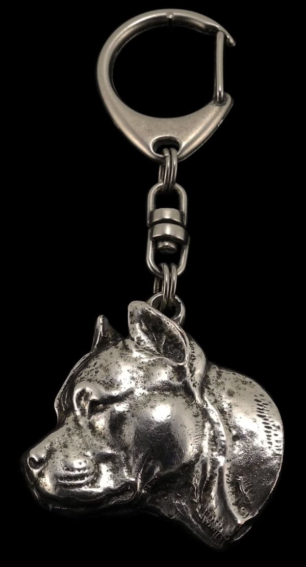 American Staffordshire terrier, Amstaff, Amstaf II - silverpläterad nyckelring med hund, handväska dekoration, ryggsäckshänge från Art-Dog