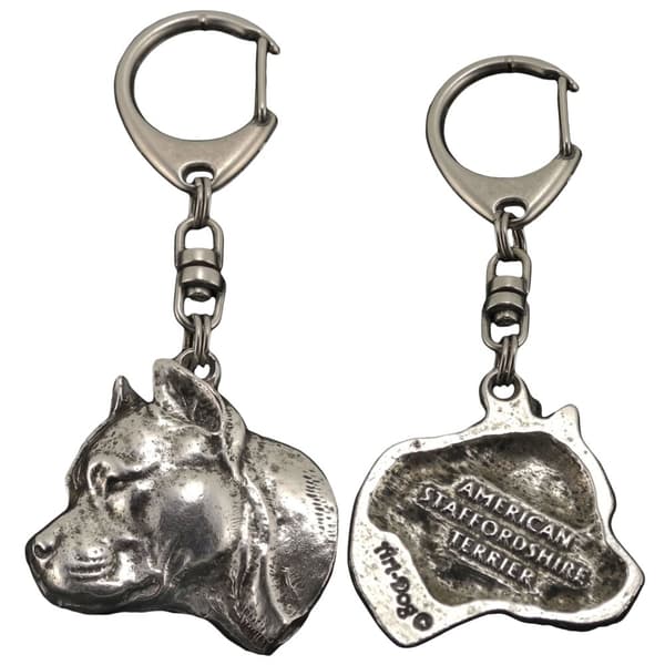 American Staffordshire terrier, Amstaff, Amstaf II - silverpläterad nyckelring med hund, handväska dekoration, ryggsäckshänge från Art-Dog