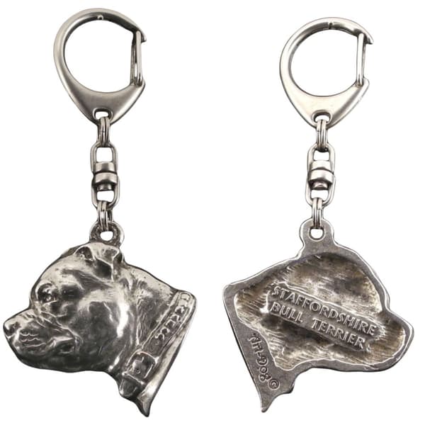 Staffordshire Bull Terrier, Staffik, Staffi II - silverpläterad nyckelring med hund, handväska dekoration, ryggsäckshänge från Art-Dog