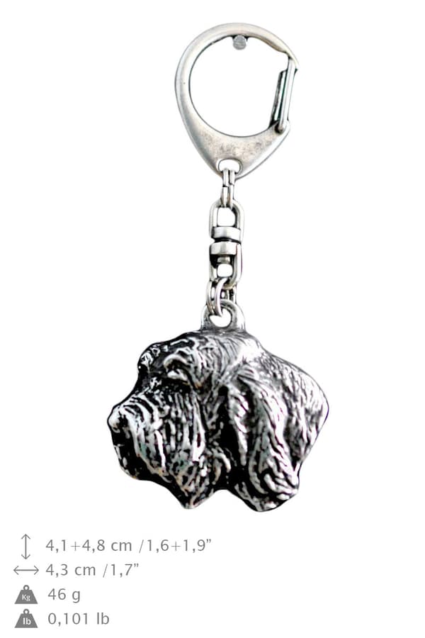 Petit Basset Griffon Vendéen, Trådhåret Basset Vendéen - forsølvet nøglering med hund, håndtaskedekoration, rygsækvedhæng fra Art-Dog