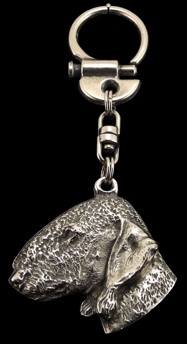 Bedlington Terrier, Rothbury Terrier - silverpläterad nyckelring med hund, handväska dekoration, ryggsäckshänge från Art-Dog