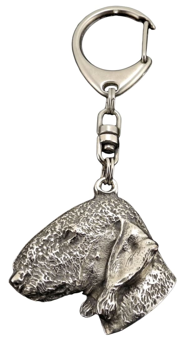 Bedlington Terrier, Rothbury Terrier - silverpläterad nyckelring med hund, handväska dekoration, ryggsäckshänge från Art-Dog