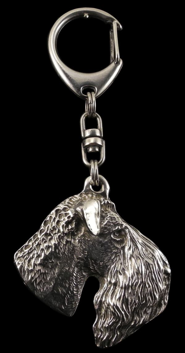 Kerry Blue Terrier, Irish Blue Terrier - silverpläterad nyckelring med hund, handväska dekoration, ryggsäckshänge från Art-Dog