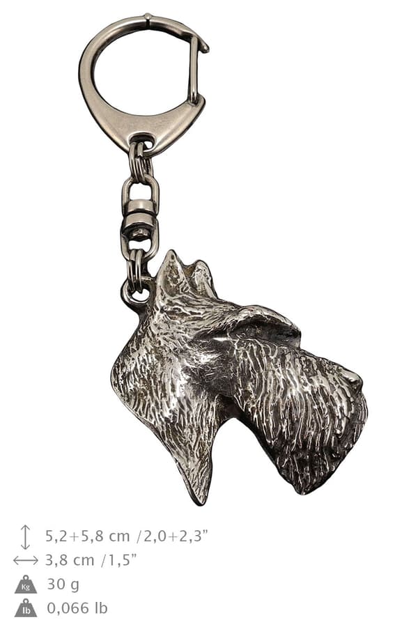 Skotsk terrier, Aberdeen Terrier - silverpläterad nyckelring med hund, handväska dekoration, ryggsäckshänge från Art-Dog
