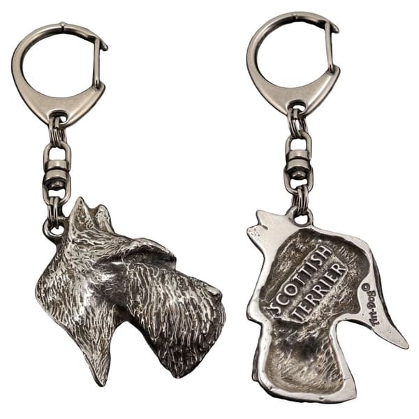 Scottish Terrier, Aberdeen Terrier - forsølvet nøglering med hund, håndtaskedekoration, rygsækvedhæng fra Art-Dog