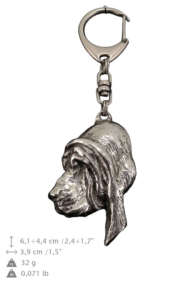 Blodhund, helgons hund Huberta - silverpläterad nyckelring med hund, handväska dekoration, ryggsäckshänge från Art-Dog