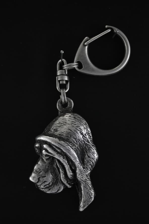 Blodhund, helgons hund Huberta - silverpläterad nyckelring med hund, handväska dekoration, ryggsäckshänge från Art-Dog