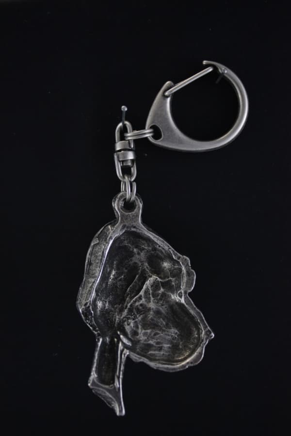 Blodhund, helgons hund Huberta - silverpläterad nyckelring med hund, handväska dekoration, ryggsäckshänge från Art-Dog