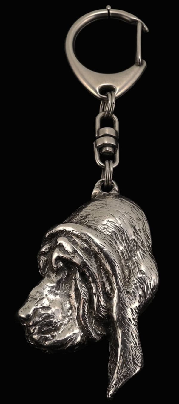 Blodhund, helgons hund Huberta - silverpläterad nyckelring med hund, handväska dekoration, ryggsäckshänge från Art-Dog