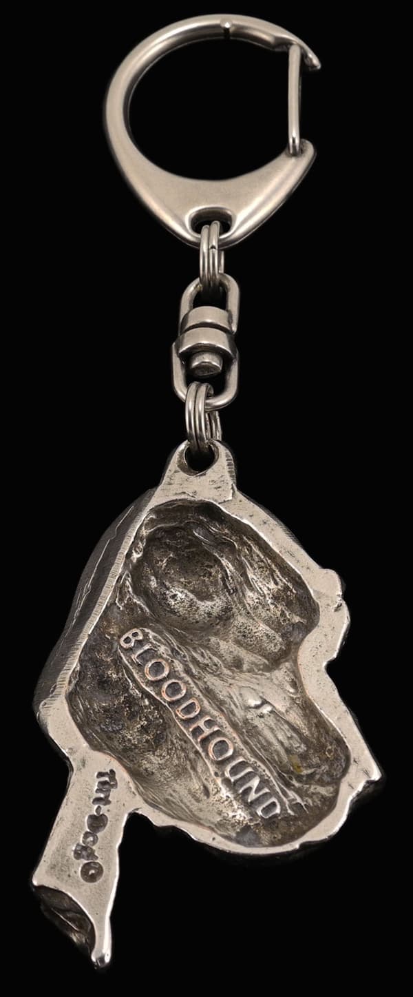 Blodhund, helgons hund Huberta - silverpläterad nyckelring med hund, handväska dekoration, ryggsäckshänge från Art-Dog