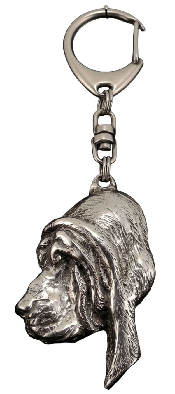 Blodhund, helgons hund Huberta - silverpläterad nyckelring med hund, handväska dekoration, ryggsäckshänge från Art-Dog