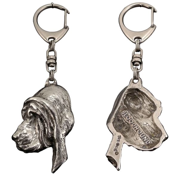 Blodhund, helgons hund Huberta - silverpläterad nyckelring med hund, handväska dekoration, ryggsäckshänge från Art-Dog