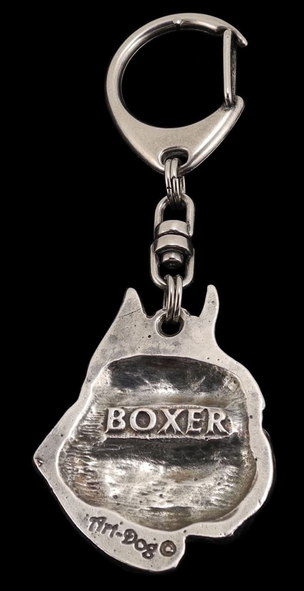 Boxer, Boxer II - silverpläterad nyckelring med hund, handväska dekoration, ryggsäckshänge från Art-Dog
