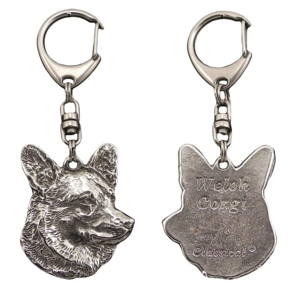 Cardigan Welsh Corgi - silverpläterad nyckelring med hund, handväska dekoration, ryggsäckshänge från Art-Dog