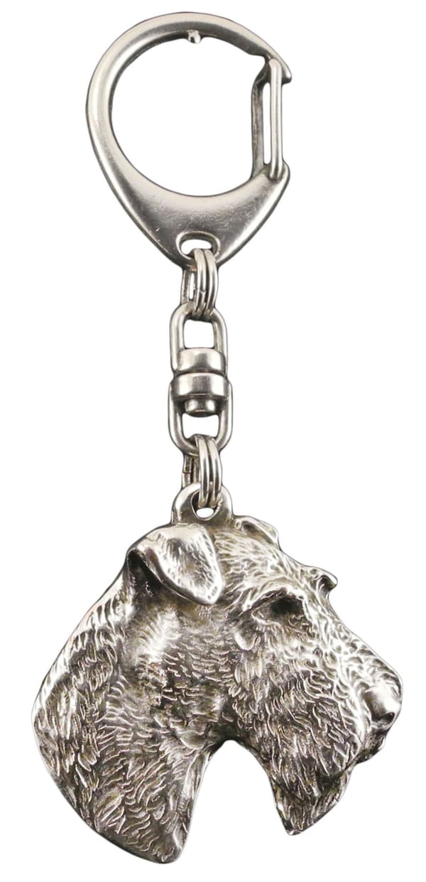 Trådhårig foxterrier - silverpläterad nyckelring med hund, handväska dekoration, ryggsäckshänge från Art-Dog