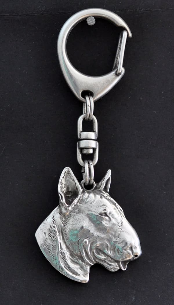 Bull terrier, Bull Terrier III - silverpläterad nyckelring med hund, handväska dekoration, ryggsäckshänge från Art-Dog