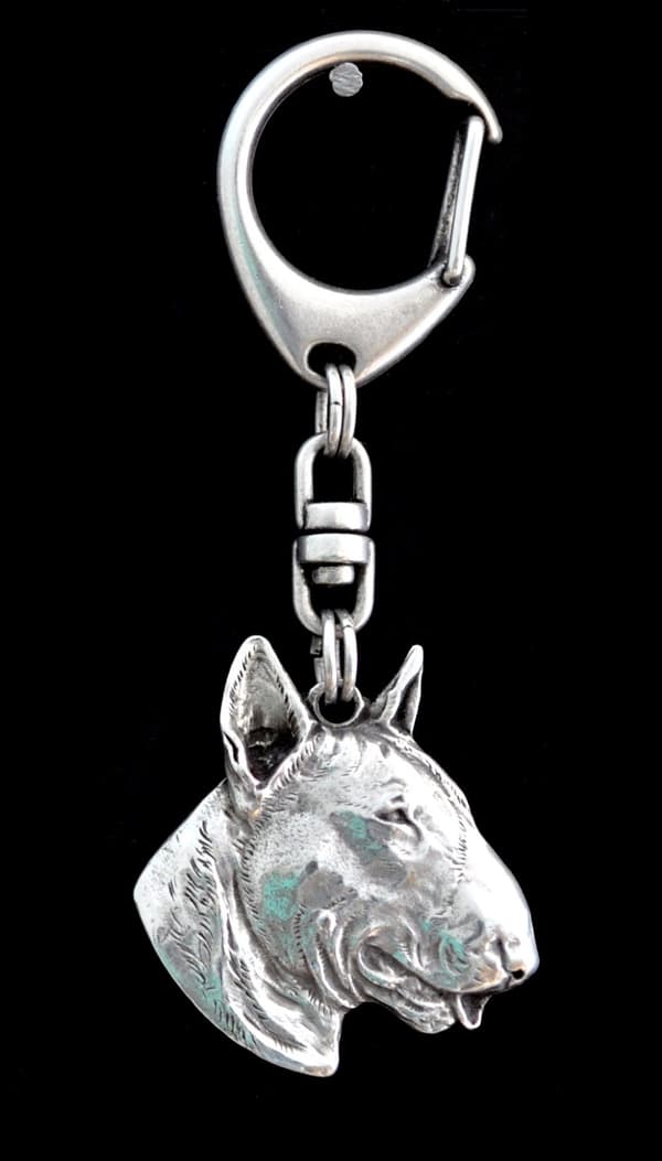 Bull terrier, Bull Terrier III - silverpläterad nyckelring med hund, handväska dekoration, ryggsäckshänge från Art-Dog