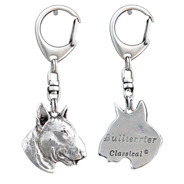 Bull terrier, Bull Terrier III - silverpläterad nyckelring med hund, handväska dekoration, ryggsäckshänge från Art-Dog