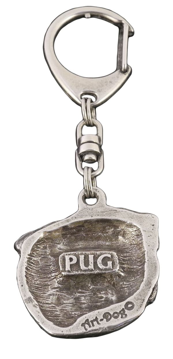 Mops, Mops, Carlin II - silverpläterad nyckelring med hund, handväska dekoration, ryggsäckshänge från Art-Dog