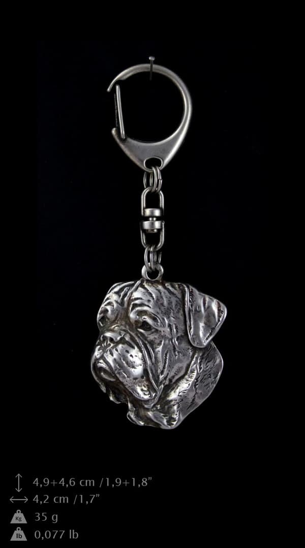 Bordeaux Dog, Dogue de Bordeaux, French Mastiff II - silverpläterad nyckelring med hund, handväska dekoration, ryggsäckshänge från Art-Dog