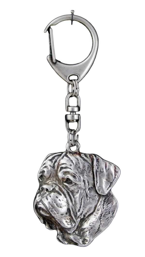 Bordeaux Dog, Dogue de Bordeaux, French Mastiff II - silverpläterad nyckelring med hund, handväska dekoration, ryggsäckshänge från Art-Dog