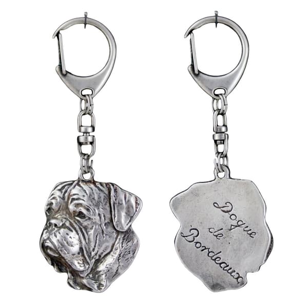 Bordeaux Dog, Dogue de Bordeaux, French Mastiff II - silverpläterad nyckelring med hund, handväska dekoration, ryggsäckshänge från Art-Dog