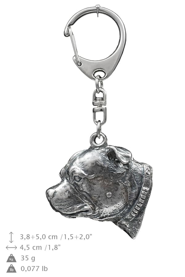 Staffordshire Bull Terrier, Staffik, Staffi III - forsølvet nøglering med hund, håndtaskedekoration, rygsækvedhæng fra Art-Dog