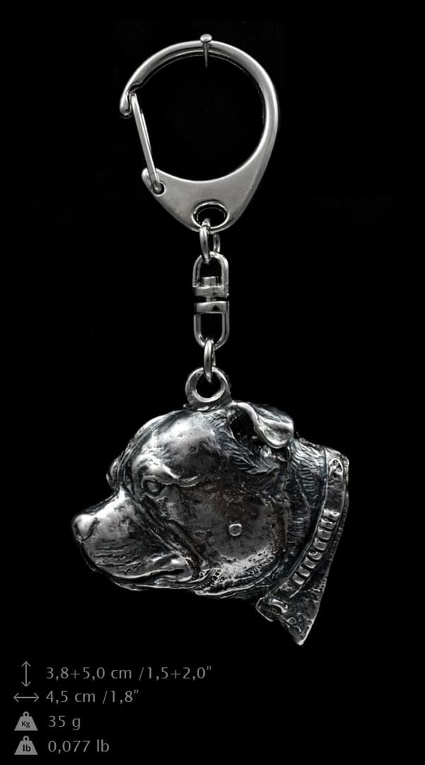 Staffordshire Bull Terrier, Staffik, Staffi III - forsølvet nøglering med hund, håndtaskedekoration, rygsækvedhæng fra Art-Dog