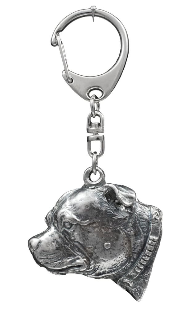 Staffordshire Bull Terrier, Staffik, Staffi III - forsølvet nøglering med hund, håndtaskedekoration, rygsækvedhæng fra Art-Dog