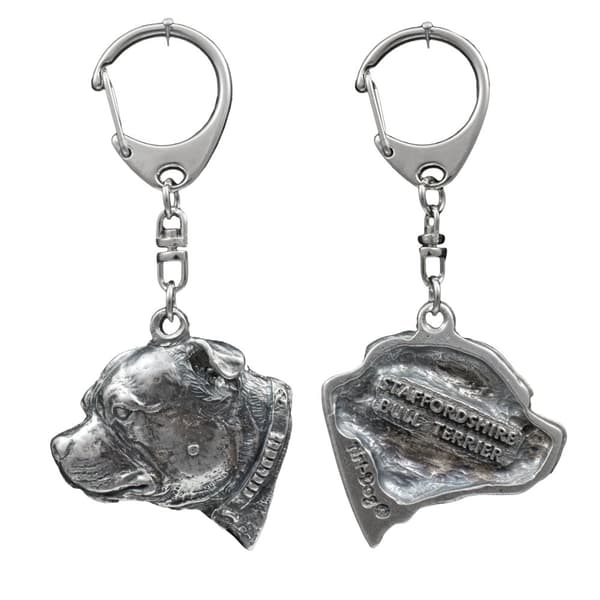 Staffordshire Bull Terrier, Staffik, Staffi III - silverpläterad nyckelring med hund, handväska dekoration, ryggsäckshänge från Art-Dog
