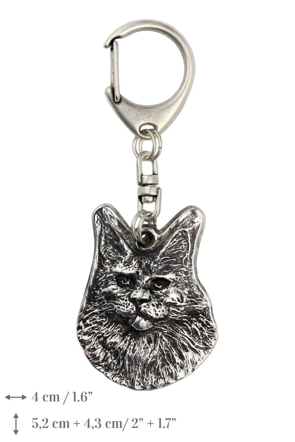 Maine Coon - hopeoitu avaimenperä kissalla, käsilaukkukoriste, Art-Dog II:n reppuriipus