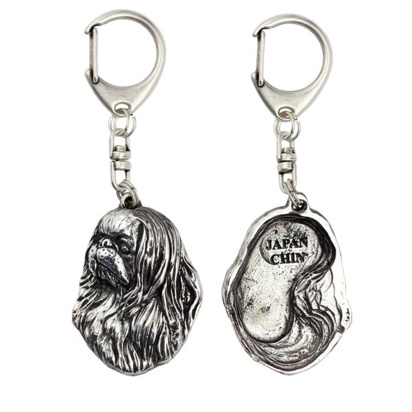 Japanese Chin, Japanese Spaniel - silverpläterad nyckelring med hund, handväska dekoration, ryggsäckshänge från Art-Dog
