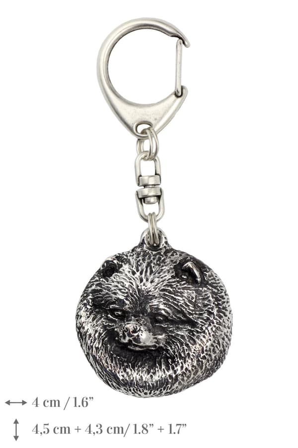 Pomeranian, Miniature Spitz - silverpläterad nyckelring med en hund, handväska dekoration, ryggsäckshänge från Art-Dog