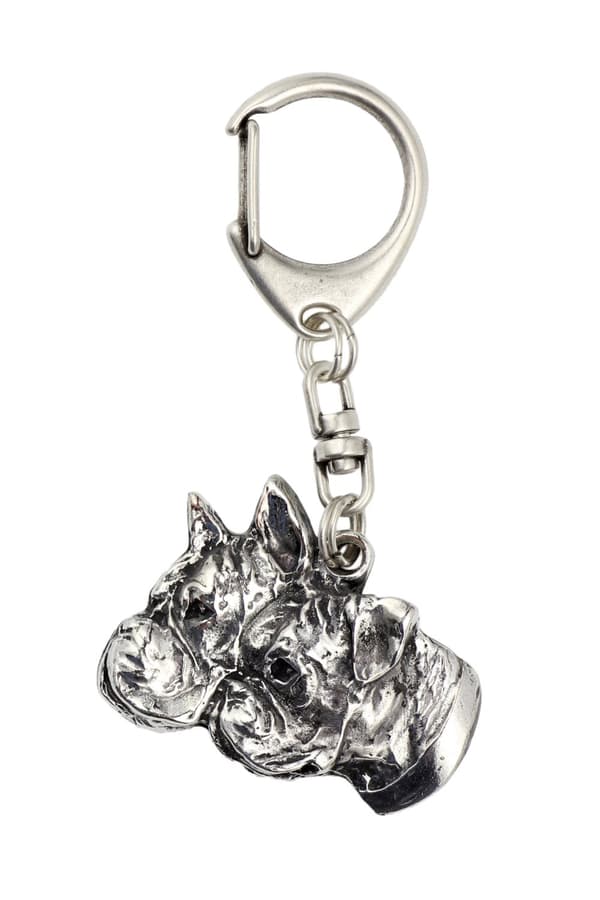 Boxer, Boxer IV - silverpläterad nyckelring med hund, handväska dekoration, ryggsäckshänge från Art-Dog