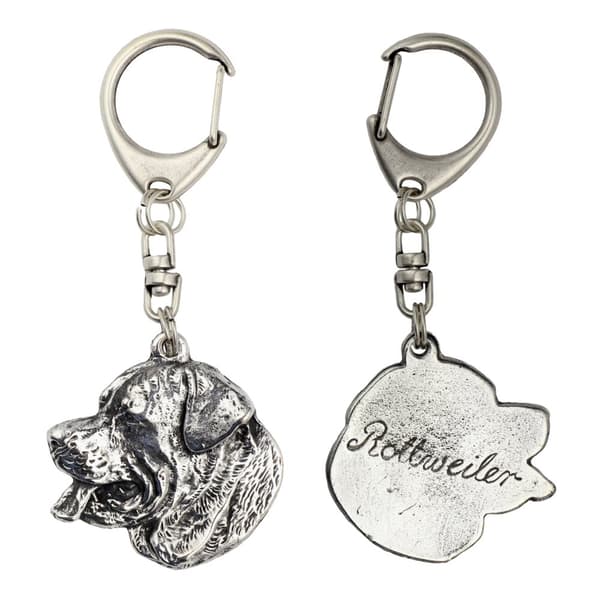 Rottweiler III - silverpläterad nyckelring med hund, handväska dekoration, ryggsäckshänge från Art-Dog
