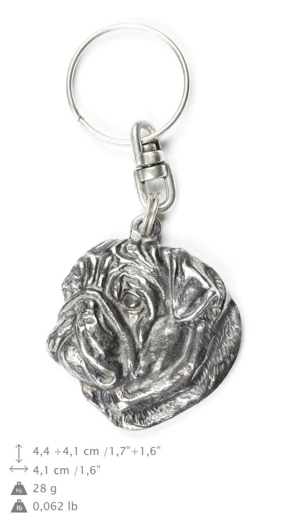Mops, Mops, Carlin I - silverpläterad hundnyckelring, handväska dekoration, ryggsäckshänge från Art-Dog