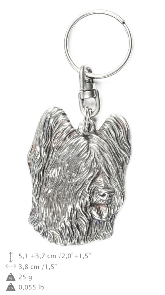 French Shepherd Briard, Berger de Brie - silverpläterad hundnyckelring, handväska dekoration, ryggsäckshänge från Art-Dog