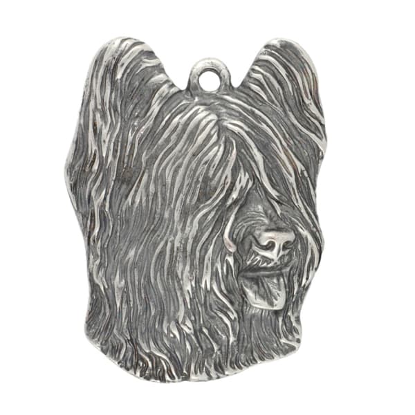French Shepherd Briard, Berger de Brie - silverpläterad hundnyckelring, handväska dekoration, ryggsäckshänge från Art-Dog